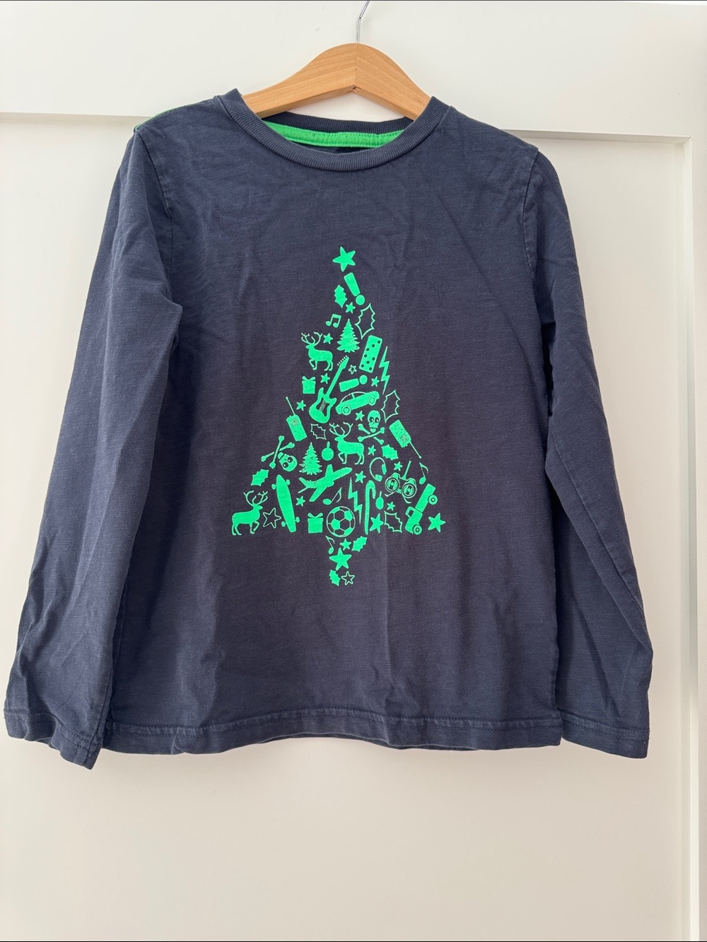 Boden Navy Long-Sleeve Tee with Bright Green Tree Graphic